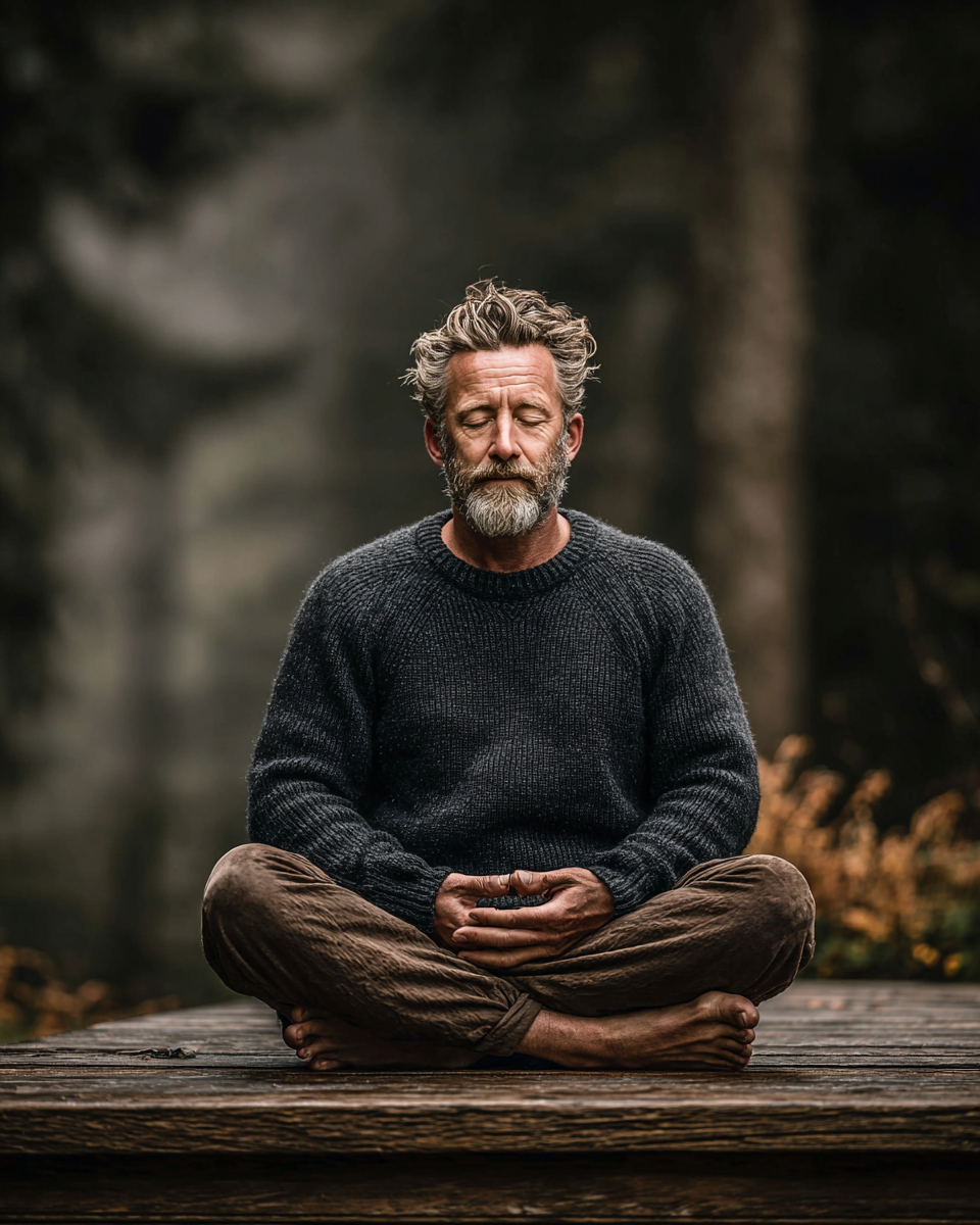 Мъж медитиращ на открито